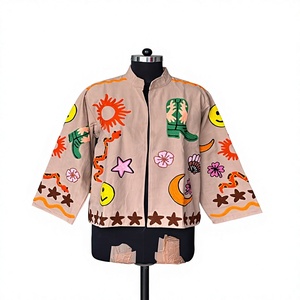 <b>Western</b> Cowgirl Embroidered Bohemian Patchwork Cotton Canvas Breathable Short <b>Jacket</b> Ranch Style Embroidery Spring Statement - Product Image 1