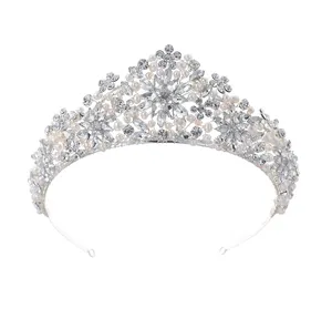 Tiara de princesa com flor de strass, para casamento, coroa, endereço de cabeça, tiara e coroa