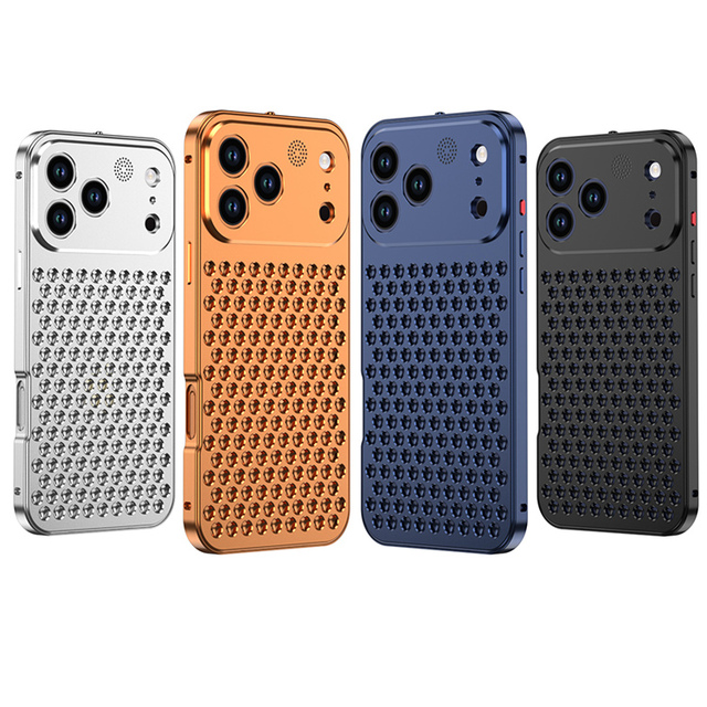 Luxury Aluminium Metal Phone Case for iPhone 17 Air 16 Plus 15 14 13 12 Pro Max 11 Hollow Cooling Shockproof Cover