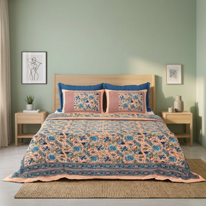 Juego de Sábanas King Size con Estampado Floral, Ropa de Cama India de Algodón Blanco con Fundas de Almohada, Estilo Boho Hecho a Mano para Cama Queen y King - Product Image 2