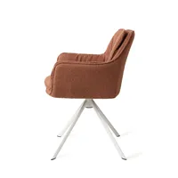 Fauteuil de salle à manger élégant et robuste pivotant en tissu bouclé marron rembourré avec base en métal
