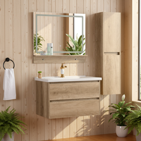 Ensemble de meubles de salle de bain modernes pour hôtel, à fixation murale, avec armoire latérale et miroir LED