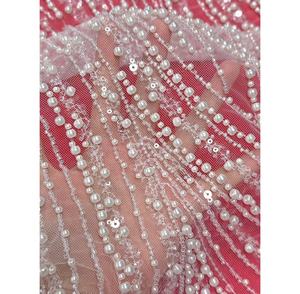 Vải Chantilly cao cấp thêu nặng, đính hạt, đính sequin, màu trắng ngọc trai, dùng cho váy cưới, 5 thước - Product Image 2