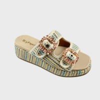 Mules tendance pour femme à empeigne tressée, double bride réglable avec boucle, à enfiler, à talon compensé et plateforme
