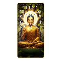 Jam Dinding Kuarsa Senyap Patung Buddha Lukisan Kristal Pohon Bodhi Jam Dekoratif Persegi Panjang Vertikal untuk Ruang Meditasi