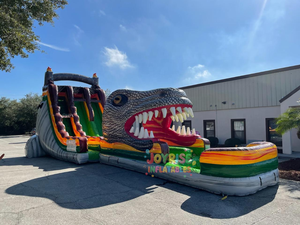 Динозавр тематический Юрский Т-Рекс двухполосная надувная водная горка Коммерческая надувная горка для продажи - Product Image 2