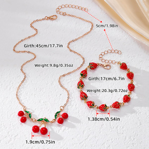 Strawberry Fruit Necklace And <b>Bracelet</b> <b>Set</b> For Women Red Zinc Alloy Jewelry Gift Fashion Accessory - Product Image 2