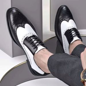 Trendy Formal Office to Evening Wear Genuine Leather Large Sizes 2026 Carved Color <b>Block</b> Mens Dress Shoes - Product Image 6