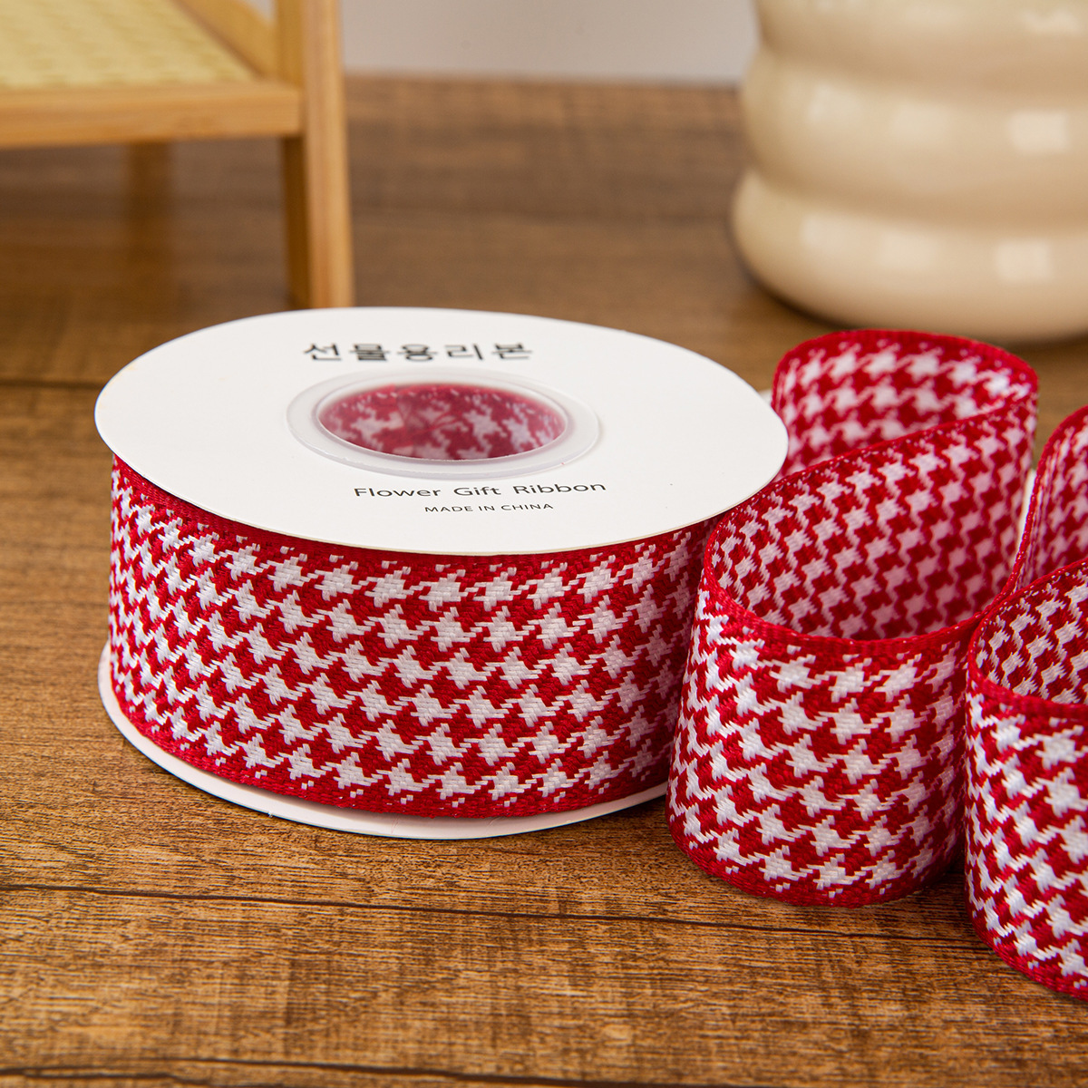 Sangle pied-de-poule rouge [type dur extra épais] de 4 cm, 10 yards