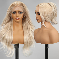 Perruque en cheveux humains vierges européens, blonds avec mèches, ultra-lisses, 13x4HD, frontale transparente, sans colle, ondulations dégradées, vietnamien 10-38