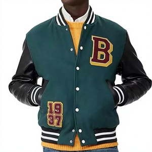 Chaqueta con capucha y mangas de cuero, chaqueta estilo letterman con cuello alto, chaqueta cálida de invierno para hombre, chaqueta de cuero de primera calidad - Product Image 2