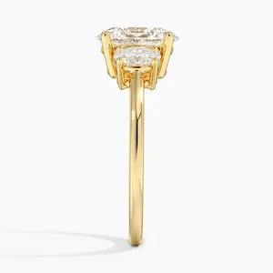 Anel diamante de moissanite, joias finas 2ct de corte oval, pedra três de diamante 14k, ouro amarelo, moissanite, anel de noivado