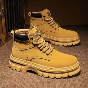 Bottes de travail montantes en cuir noir pour hommes, bout rond, à lacets, semelle extérieure en caoutchouc antidérapante, semelle intermédiaire en EVA, doublure en microfibre, toutes saisons - Product Image 6