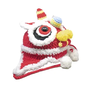 Diseño especial personalizado 100% Acrílico Invierno Cálido China Red Lion Dance Gorro DE PUNTO SIN puños Gorro de calavera