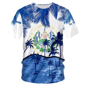 Camiseta con la Bandera de El Salvador, Unisex, Manga Corta, Cuello Redondo, Impresión Digital, Transpirable, Poliéster, Ropa Deportiva para Adultos - Product Image 5