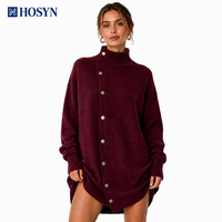 Kardigan Panjang Wanita OEM 100% Wol Asimetris Kancing Tekan Kerah Tinggi Longgar Oversize 8 Warna