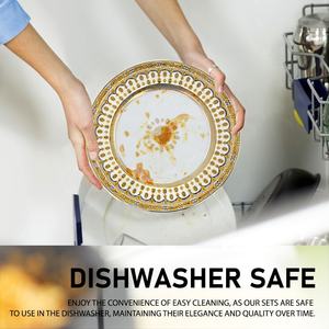 Vente en gros 10.5 pouces avec 8 pouces <span class=keywords><strong>de</strong></span> luxe Design exquis 2 pièces <span class=keywords><strong>porcelaine</strong></span> fine <span class=keywords><strong>porcelaine</strong></span> couleur dorée assiettes à dîner pour hôtel - Product Image 5