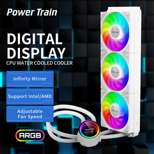 Power Train D360 OEM High-Efficiency 360mm Aluminum CPU Radiator Liquid Cooling Water Cooler AIO ARGB LCD Display Computer Case