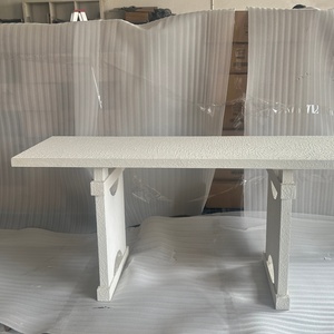 Mesas de Consola Modernas Minimalistas para Sala de Estar o Hotel, con Acabado de Cemento Blanco Rugoso e Irregular y Marco de Madera - Product Image 4