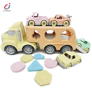 Chengji toddler carrier truck toy shape matching game storage small cars acousto-optic trailer set cartoon wheat straw truck toy
