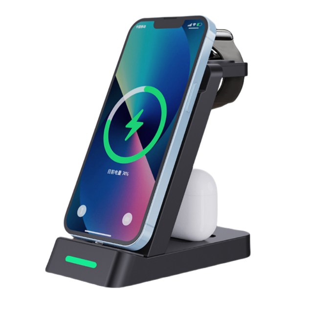 10 W 3-in-1 Wireless Charger Foldable Desktop Stand with Power Supply Adapter Compatible iPhone Convenient Charging Dock Station