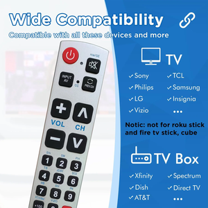 Télécommande universelle infrarouge A-TV2 OEM ODM, nouveaux boutons larges pour les seniors : facile à utiliser, apprenable. Idéal pour les téléviseurs et les décodeurs - Product Image 2
