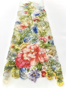 High Quality <strong>Heavy</strong> 3d Flower <strong>Lace</strong> Beaded Sequins <strong>Lace</strong> <strong>Fabric</strong> for Bridal Wedding Dresses Evening Dress Tulle <strong>Lace</strong> - Product Image 2