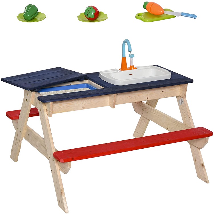 Kids Picnic Table With Sandbox Kitchen Toys Faucet Water Pump