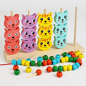 Jogo Educativo de Empilhamento Geométrico de Madeira 5 em 1 para Bebês: Encaixe de Formas e Colisão de Gatos Tipo B - Product Image 1