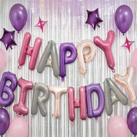 Bannière de ballons Joyeux Anniversaire rose et violet avec logo et lettres, décoration de fête en feuille d'aluminium, pentagramme, pour enfants, hommes, femmes, garçons, filles, réutilisable