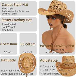 Sombrero de Vaquero de Piel Melesh para Mujer y Hombre con Ala Ancha Moldeable para Sol y Playa Estilo Western - Product Image 5