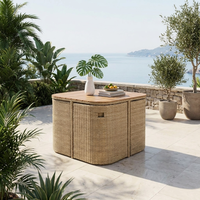 Modernes 4-Sitzer Stahlrahmen PE-Rattan Nesting Essgruppen-Set Platzsparende Outdoor-Essmöbel für Kompakte Balkone & Gärten