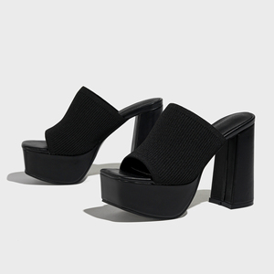 Vendita calda nuovo tessuto elasticizzato a maglia tacchi alti corti pantofole da donna moda per feste scarpe da donna 2024 - Product Image 3