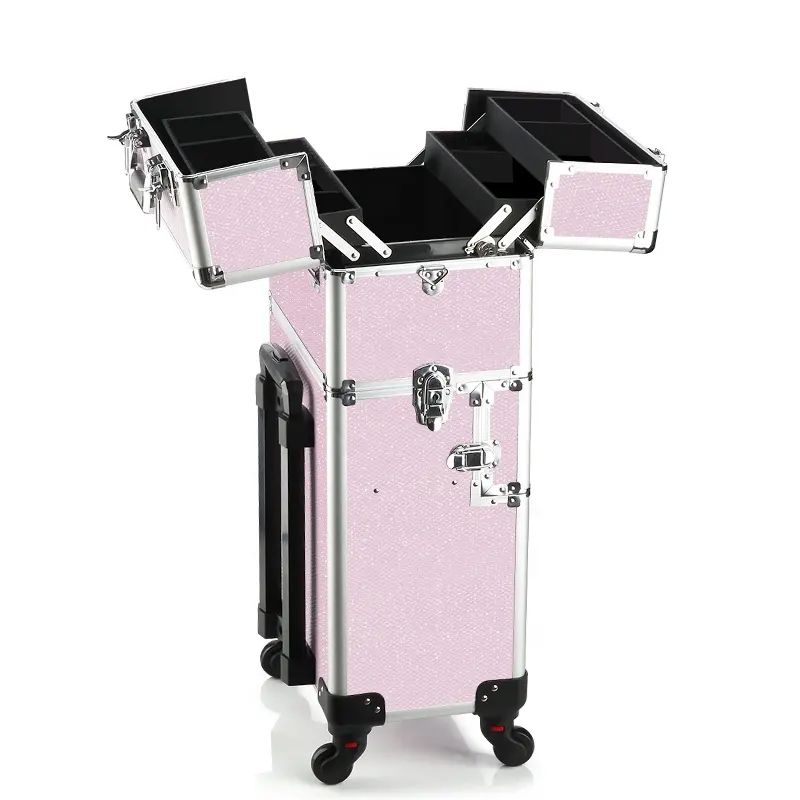 Professional trolley makeup case empty beauty cosmetic makeup train case with wheels trolley for artist travel