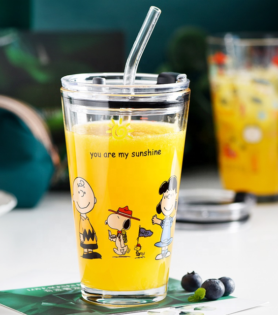 BPA Free 16oz Glass Cup With Lid and Straw for Juice Water Customizable Pattern for Home Party Customized logo