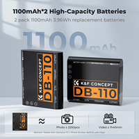 K&F Concept untuk Kamera Ricoh GR III, Pengisi Daya Tipe-C Dual Slot dan Set Baterai Kamera Digital 1100mAh DB-110 yang Dapat Diisi Ulang