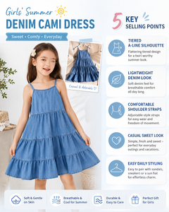 Vestito Estivo in Denim per Bambine, Abito Senza Maniche con Volant a Strati, Nuova Moda 2026, Vestito Casual Dolce e Comodo a Linea A per Bambine - Product Image 5