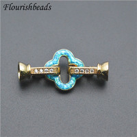 31x9mm métal laiton bleu blanc Zircon creux forme de fleur Fine Double trou collier fermoirs pour la fabrication de bijoux de mode à la mode