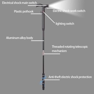 Bastón Retráctil de Aleación de Aluminio con Luz LED, 2 Modos de Descarga Eléctrica, Función Antirrobo y de <span class=keywords><strong>Autodefensa</strong></span> para Camping y Senderismo - Product Image 2