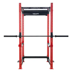 TELLUS Squat Rack Power Cage Multi-funzionale Power Rack con ganci a J, maniglie a immersione, attacco per mine antiuomo e sistema di puleggia per cavi