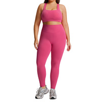 Ensemble de vêtements de sport 2 pièces pour femmes grandes tailles, Spandex/Nylon, haute élasticité, effet push-up, séchage rapide, résistant aux plis, motif uni