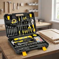 Ensemble d'outils à main multifonction 55 pièces en acier au carbone, kit de réparation avec mallette en plastique, pinces, tournevis, clé à cliquet, clé à douille hexagonale, pour la maison et l'automobile