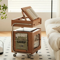 Table basse moderne en panneaux de bois avec rangement, table d'appoint portable et réglable pour la maison