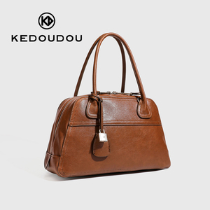 Sac à main Boston en cuir véritable pour filles, forme oreiller en cuir de vachette vintage, bandoulière, résistant à l'eau, 4 modes de port, pour les trajets quotidiens - Product Image 1