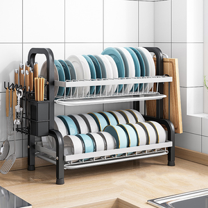 Scolapiatti <span class=keywords><strong>a</strong></span> 2 livelli in metallo per <span class=keywords><strong>cucina</strong></span>, sopra il lavello, regolabile, per piatti, posate e tazze - Product Image 1