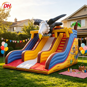 Toboggan gonflable multi-pistes à thème dinosaures de la jungle, populaire pour la ferme, le jardin, les journées en famille et les centres de jeux intérieurs - Product Image 4