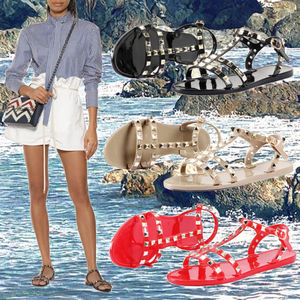 2026 trending designer Ankle Strap Rivet Flat Studded Thong <b>Flip</b>-<b>flops</b> Rain <b>Beach</b> slippers Summer Gladiator Sandals PVC flats - Product Image 3