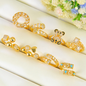 Trendy Italian Zirconia <b>Cocktail</b> <b>Rings</b> 21k <b>Gold</b> Plated Adjustable Fashion Bears <b>Ring</b> for Women Event Party - Product Image 1