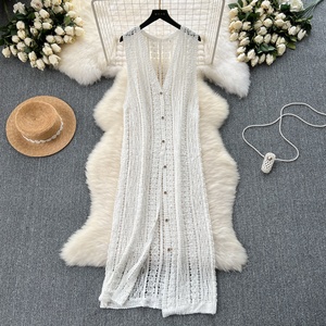 Manteau cardigan tricoté pour femmes de style coréen-Haut de <span class=keywords><strong>gilet</strong></span> <span class=keywords><strong>long</strong></span> évidé au <span class=keywords><strong>crochet</strong></span> rétro - Product Image 2