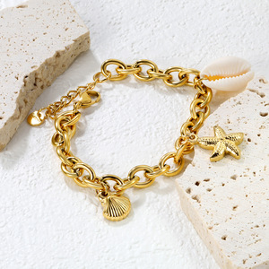 Fashion Charm <b>Bracelet</b> Stainless Steel 18k Gold Silver <b>Shell</b> Star Pendant Unisex Jewelry Summer Ocean Style - Product Image 3